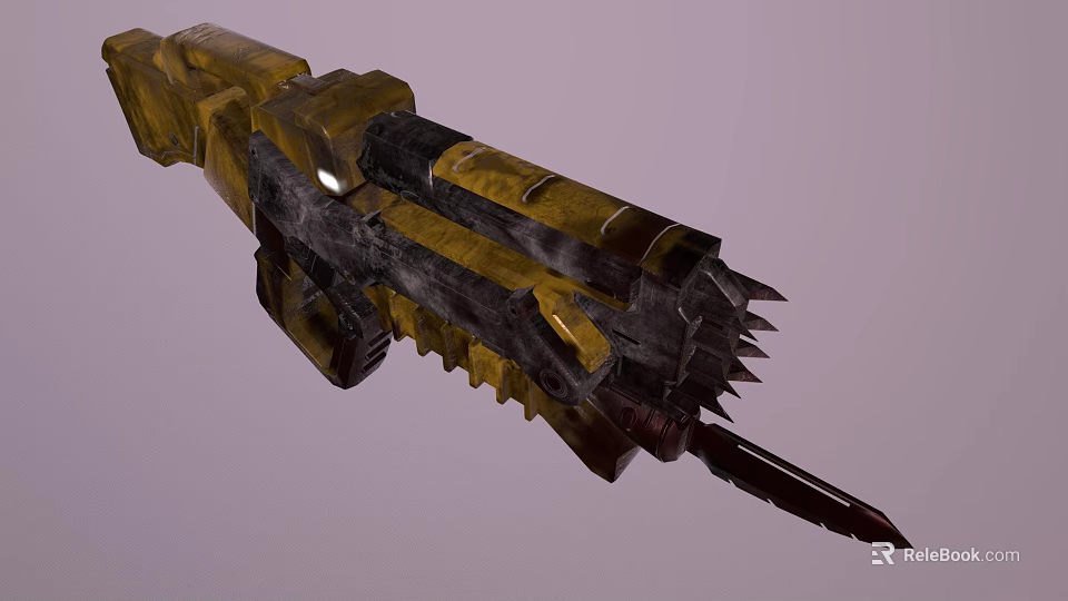 Golden Black Sci Fi Weapon With Metallic Blade Sharp Spikes And Futuristic Design 3d model 