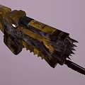Golden Black Sci Fi Weapon With Metallic Blade Sharp Spikes And Futuristic Design