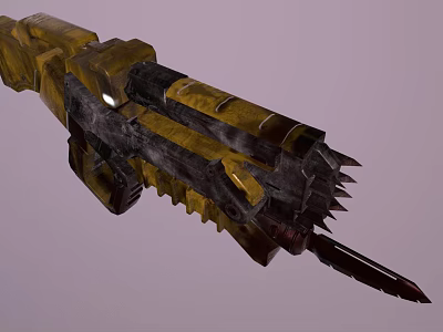 Golden Black Sci Fi Weapon With Metallic Blade Sharp Spikes And Futuristic Design 3d model