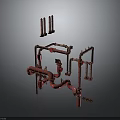 Red Industrial Piping Equipment With Metal Pipes Fittings And Support Structures