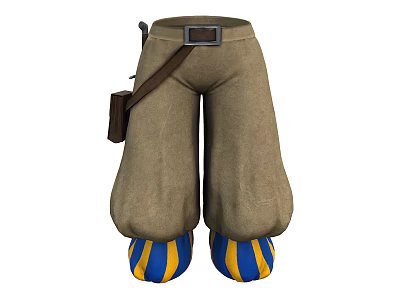 Brown Pants With Blue And Yellow Striped Cuffs Belt At Waist And Small Side Pouch 3d model