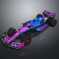 BWT Sponsored Formula Race Car With Blue And Pink Livery And Yellow Helmet