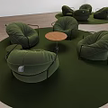 Green Sofas In Modern Interior On Circular Rugs With Wooden Coffee Tables And Round Lights