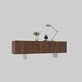 Modern Wooden TV Stand With Green Table Lamp Plant Rabbit Decor And Metal Legs