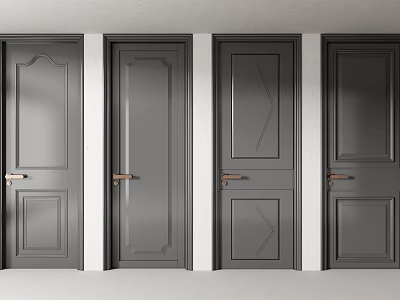Modern Gray Swing Doors Featuring Various Panel Designs And Brass Handles In Interior Space 3d model