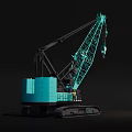 Teal Tracked Industrial Crane With Extended Boom And Lifting Hook For Construction Projects