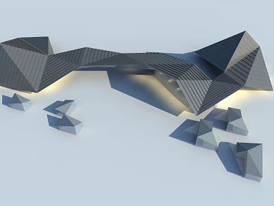 Geometric Shaped Commercial Complex With Modern Architectural Design And Illuminated Features 3d model