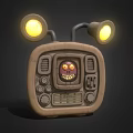 Retro TV With Yellow Glowing Lights And Purple Cartoon Face On Screen