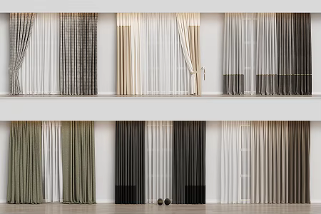 Modern Home Curtain Combination Color-matching Curtain Fabric Curtain Milk Tea Curtain 3d model