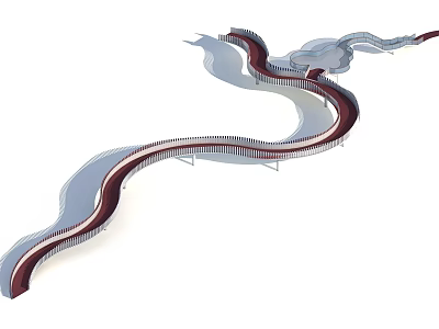 Winding Modern Landscape Bridge With Red And White Pedestrian Walkway Design 3d model