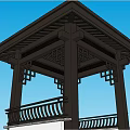 Traditional Open Pavilion With Black Wooden Roof Ornate Railings And Decorative Pillars