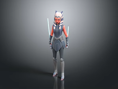 Game Cinematic Character With Horned Helmet Red Gray Armor And Dual Swords 3d model