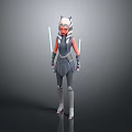 Game Cinematic Character With Horned Helmet Red Gray Armor And Dual Swords