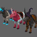 Fantasy Creature Mounts With Glowing Horns Striped Hats And Wizard Hats