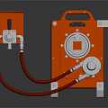 Red Mechanical Equipment With Silver Valves Handle And Connecting Hoses 3d model
