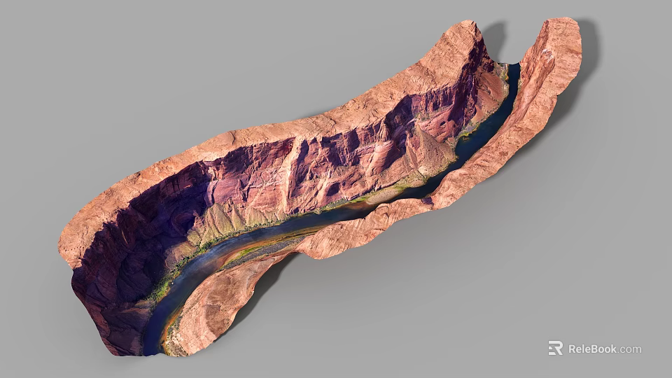 Micro Terrain Model Featuring Winding River Canyon and Layered Rock Landforms Design 3d model