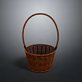 Brown Handwoven Wicker Basket With Curved Handle For Daily Household Use
