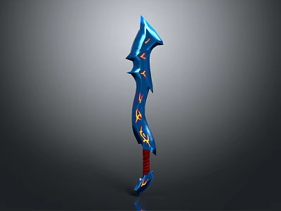 Fantasy Blue Spiked Sword With Red And Yellow Decorative Accents 3d model