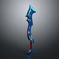 Fantasy Blue Spiked Sword With Red And Yellow Decorative Accents