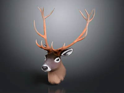 Realistic Brown Deer Head With Large Antlers And Detailed Fur Design 3d model