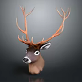 Realistic Brown Deer Head With Large Antlers And Detailed Fur Design