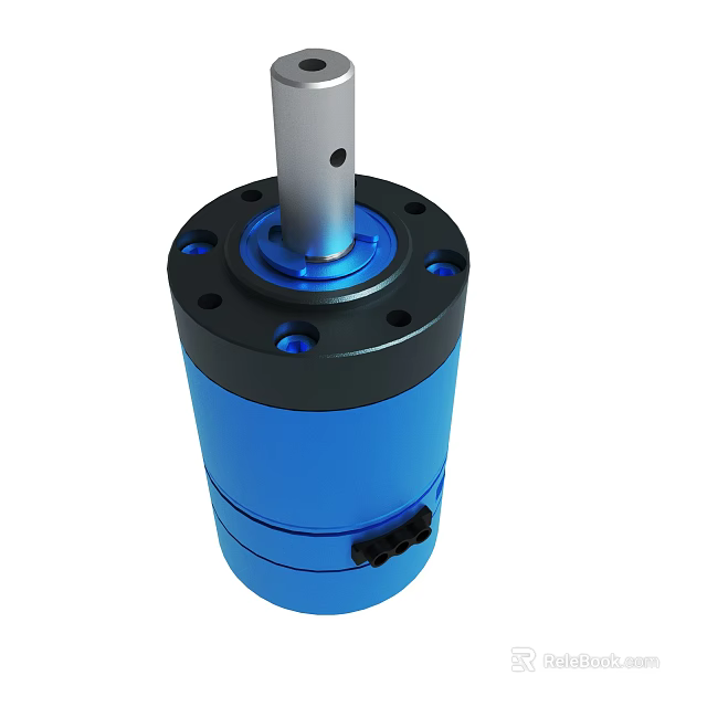 Blue And Black Cylindrical Mechanical Part With Silver Central Shaft Design 3d model 
