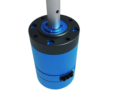 Blue And Black Cylindrical Mechanical Part With Silver Central Shaft Design 3d model