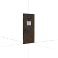Rusty Metal Prison Swing Door With Barred Window And Sign