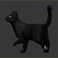 Gray Cat with Blue Eyes Black Ears White Whiskers Walking Pose Raised Tail Gray Background