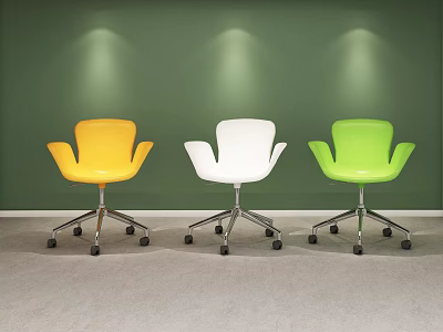 Modern Office Chairs In Yellow White Green With Metal Base And Wheels 3d model