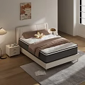 Modern Double Bed With White Headboard Gray Mattress Nightstands Floor Lamp And Tree View