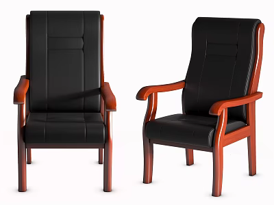 Classic Office Chairs With Black Leather Seats Wooden Armrests And Legs 3d model