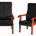 Classic Office Chairs With Black Leather Seats Wooden Armrests And Legs