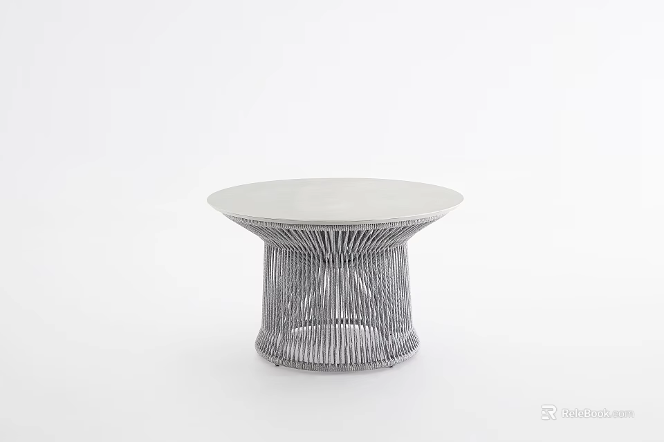 Modern Outdoor Table With Round White Tabletop And Silver Metal Mesh Legs 3d model 