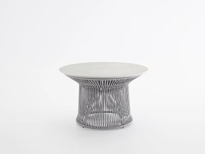 Modern Outdoor Table With Round White Tabletop And Silver Metal Mesh Legs 3d model