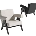 Modern Minimalist Single Seater Sofa With Beige And Black Colors And Black Wooden Legs