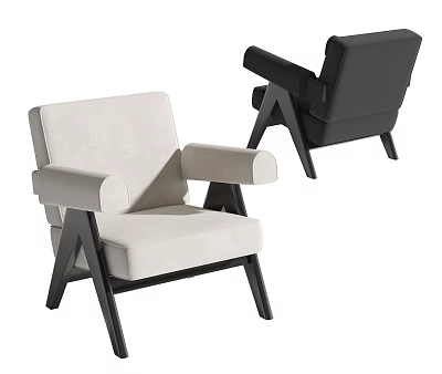 Modern Minimalist Single Seater Sofa With Beige And Black Colors And Black Wooden Legs 3d model
