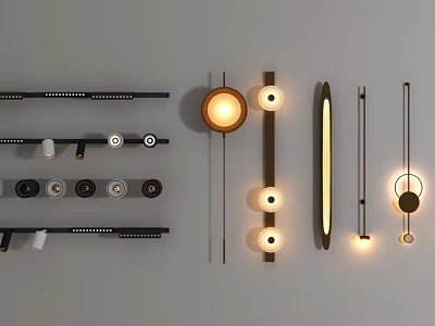 Modern Wall Lamps Various Designs Including Round And Rectangular Shapes With Illuminated Features 3d model