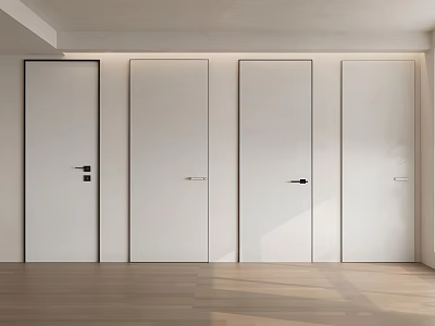 White Hinged Doors In Modern Room With Wooden Floor And Clean Design 3d model