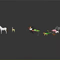 Various Colorful Animal Figures Standing On Dark Background With Reflections