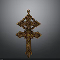 Intricate Gold Cross Pendant With Detailed Ornate Carvings And Religious Design