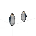 Two Black and White Penguins Standing Side by Side on White Background 3d model
