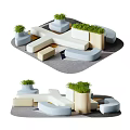 Modern Public Chair Design With Geometric Shapes Neutral Tones And Green Plants In Open Space