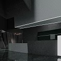 Elegant Artistic Scene With White Gowns Chair Geometric Walls Chandeliers And Dark Background