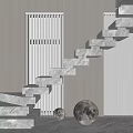 Modern Marble Staircase Interior Design With LED Strip Lighting And Round Decorative Lamps