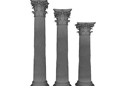 Three Decorative Roman Columns Featuring Twisted Design And Classical Capitals 3d model