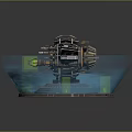 Futuristic Mechanical Sphere Weapon with Metallic Structure Green Glowing Core and Base Platform 3d model