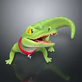 Cartoon Green Crocodile With Red Collar Bone Pendant And Yellow Eyes