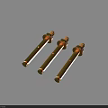 Golden Metal Expansion Bolts Three Cylindrical Fasteners With Threaded Heads And Holes