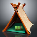 Wooden Teepee Tent Furniture With Canvas Cover Green Play Mat And Rolled Cushion
